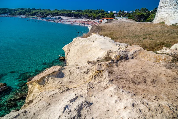 Strandanlagen Der Bucht Nahe Felsiger Bucht Der Küste Des Salento — Stockfoto