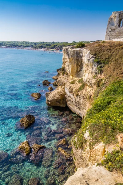 Ruins Ancient Watchtower Rocky Cove Coast Salento Puglia Italy — Stock Photo, Image