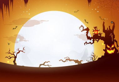 Cadılar Bayramı partisi geçmişi. Ekim bayramı için dehşet verici afiş. Vektör illüstrasyonu.