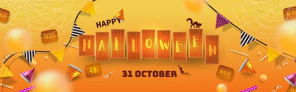 Halloween Background Banner Holiday Party Festival October Spooky Celebration Poster — Stock Vector