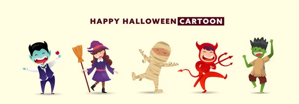 Happy Halloween Day Mit Sammlung Von Niedlichen Monster Charakter Design — Stockvektor