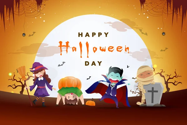 Happy Halloween Day Hintergrund Mit Der Party Von Niedlichen Monstern — Stockvektor