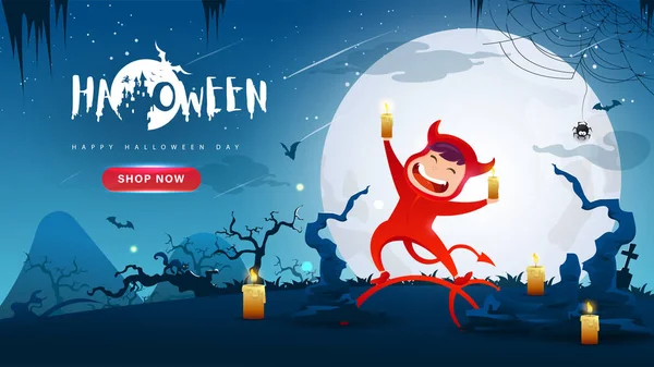 Banner Fiesta Halloween Fondo Con Lindo Personaje Dibujos Animados Miedo — Vector de stock