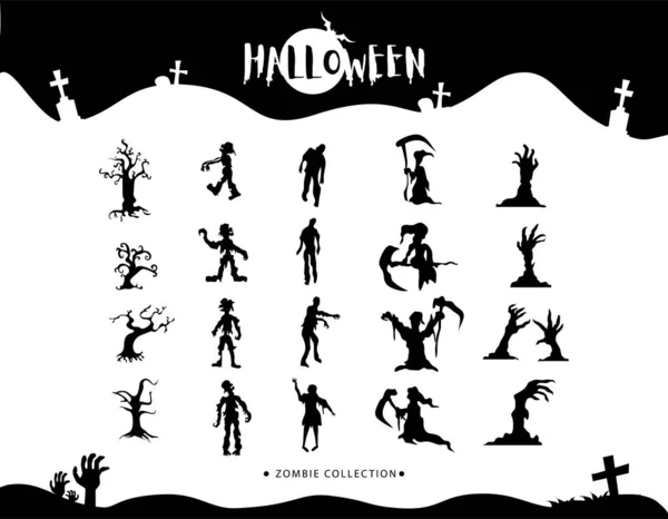 Colección Siluetas Halloween Icono Carácter Ilustración Vectorial — Vector de stock