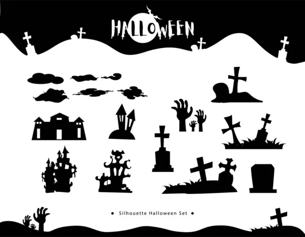 Colección Siluetas Halloween Icono Carácter Ilustración Vectorial — Vector de stock