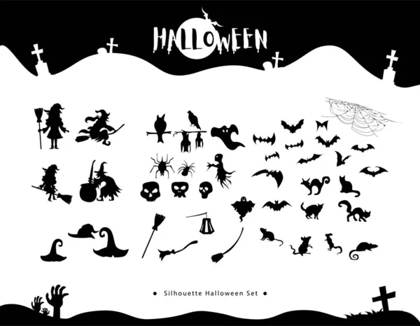 Colección Siluetas Halloween Icono Carácter Ilustración Vectorial — Vector de stock