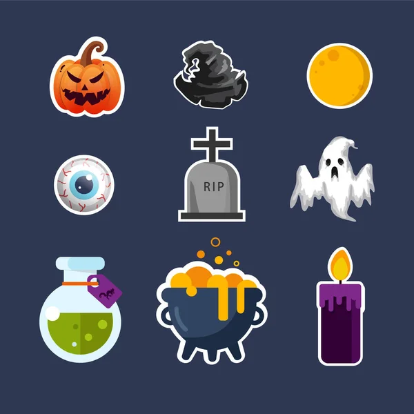 Collection Halloween Icon Flat Design Cute Icon Design Vector Illustration — Stock Vector
