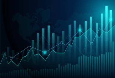 Borsa yatırımlarının mavi arka plandaki ticari mum çubuğu grafiği. Bulls puanı, grafiğin gidişatı. Ekonomi vektör tasarımı.