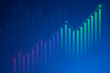 Borsa yatırımlarının mavi arka plandaki ticari mum çubuğu grafiği. Bulls puanı, grafiğin gidişatı. Ekonomi vektör tasarımı.