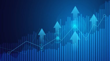 Borsa yatırımlarının mavi arka plandaki ticari mum çubuğu grafiği. Bulls puanı, grafiğin gidişatı. Ekonomi vektör tasarımı.