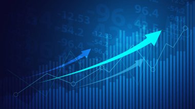 Borsa yatırımlarının mavi arka plandaki ticari mum çubuğu grafiği. Bulls puanı, grafiğin gidişatı. Ekonomi vektör tasarımı.