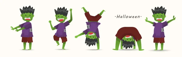 Halloween Cute Cartoon Charaktersammlung Set Von Beängstigenden Kindern Isoliert Vektorillustration — Stockvektor