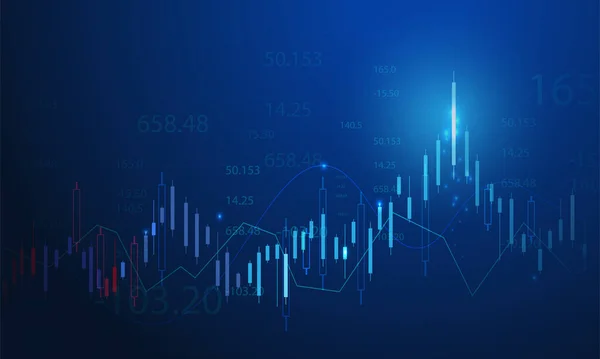 以蓝色背景为背景的股票市场投资交易的商业蜡烛柱状图 上升趋势的图表 经济矢量设计 — 图库矢量图片