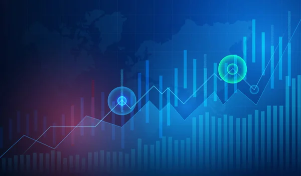 Obchodní Svícen Graf Graf Investic Akciovém Trhu Obchodování Modrém Pozadí — Stockový vektor