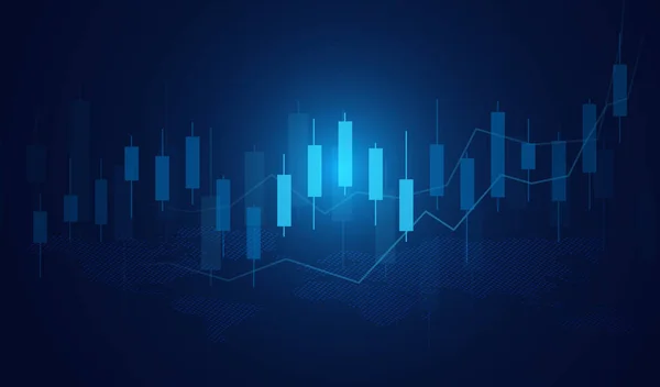 Business Candle Stick Diagramm Des Aktienmarkthandels Auf Blauem Hintergrund Bullischer — Stockvektor