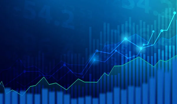 Borsa yatırımlarının mavi arka plandaki ticari mum çubuğu grafiği. Bulls puanı, grafiğin gidişatı. Ekonomi vektör tasarımı.