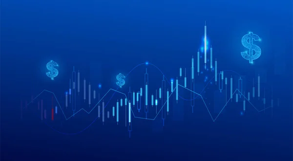 Obchodní Svícen Graf Graf Investic Akciovém Trhu Obchodování Modrém Pozadí — Stockový vektor