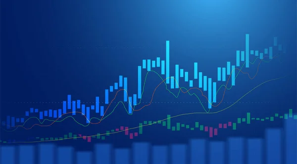 以蓝色背景为背景的股票市场投资交易的商业蜡烛柱状图 上升趋势的图表 经济矢量设计 — 图库矢量图片