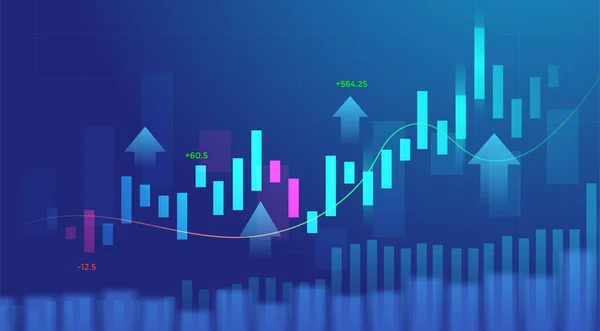График Торгов Инвестициями Фондовом Рынке Синем Фоне Бычья Точка Восходящий — стоковый вектор