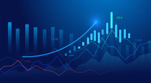 Borsa yatırımlarının mavi arka plandaki ticari mum çubuğu grafiği. Bulls puanı, grafiğin gidişatı. Ekonomi vektör tasarımı