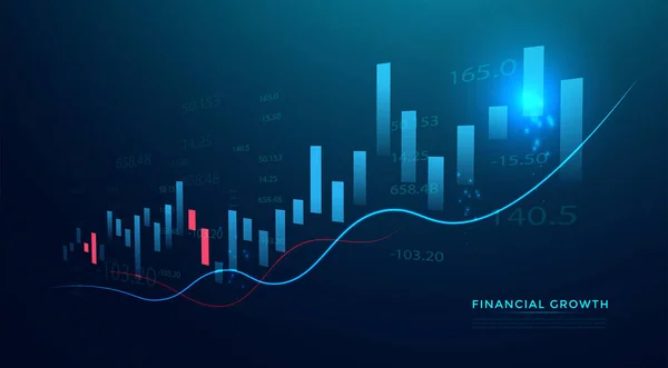 Borsa yatırımlarının mavi arka plandaki ticari mum çubuğu grafiği. Bulls puanı, grafiğin gidişatı. Ekonomi vektör tasarımı.