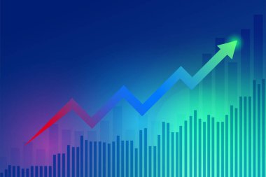 Borsa yatırımlarının mavi arka plandaki ticari mum çubuğu grafiği. Bulls puanı, grafiğin gidişatı. Ekonomi vektör tasarımı.