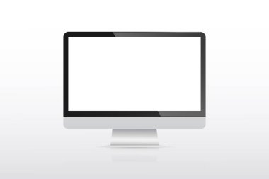 Ekran modeli. Modern, beyaz, boş monitör, laboratuvar, bilgisayar, mobil ürün modelleme seti. Vektör illüstrasyonu.