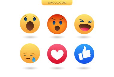 Emoji Duygu Yüzleri Vektörü. İletişim Sohbeti elementleri sarı baloncuklu 3D yüzlü. Güzel sosyal medya simgesi çıkartmaları. Eps10 vektör illüstrasyonunda modern ve yaratıcı tasarım.