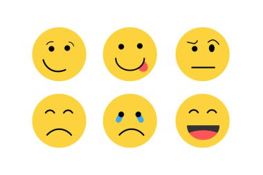 Emoji Duygu Yüzleri Vektörü. İletişim Sohbeti elementleri sarı baloncuklu 3D yüzlü. Güzel sosyal medya simgesi çıkartmaları. Eps10 vektör illüstrasyonunda modern ve yaratıcı tasarım.