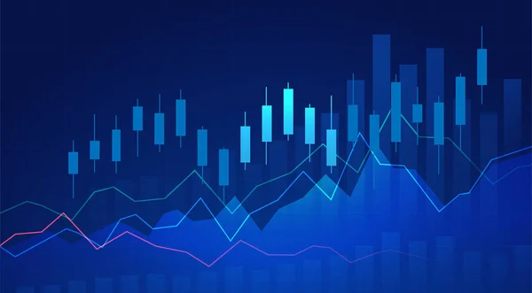 Business Candela Bastone Grafico Grafico Borsa Trading Investimenti Sfondo Blu — Vettoriale Stock