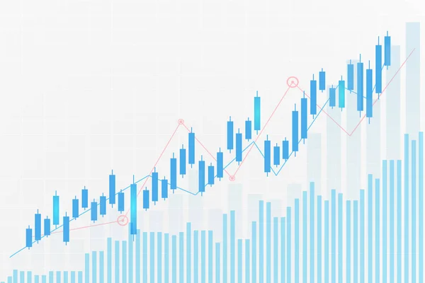 青い背景に株式市場の投資取引のビジネスキャンドルスティックグラフ 強気ポイント グラフのトレンドアップ 経済ベクトルデザイン — ストックベクタ