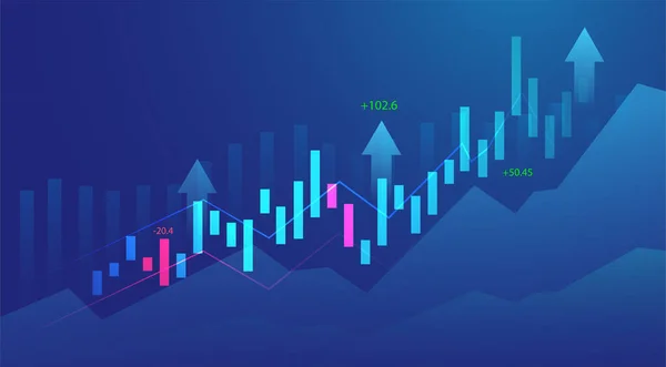 Borsa Yatırımlarının Mavi Arka Plandaki Ticari Mum Çubuğu Grafiği Bulls — Stok Vektör