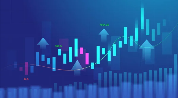 Borsa yatırımlarının mavi arka plandaki ticari mum çubuğu grafiği. Bulls puanı, grafiğin gidişatı. Ekonomi vektör tasarımı.