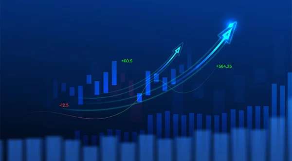 Borsa yatırımlarının mavi arka plandaki ticari mum çubuğu grafiği. Bulls puanı, grafiğin gidişatı. Ekonomi vektör tasarımı.