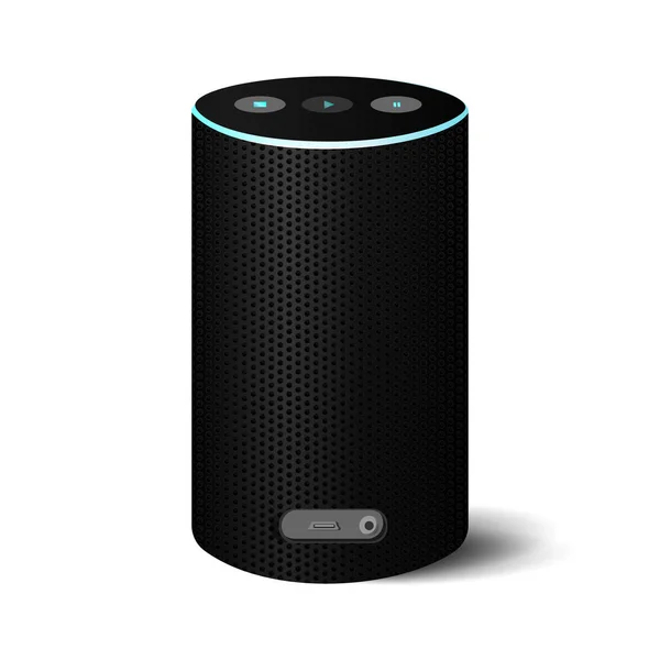 Siyah bluetooth hoparlörü ve beyaz arka planda mavi kablo. EPS10 vektör yanılsaması.