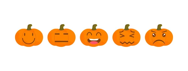 Sosyal medyaya farklı tepkiler veren vektör emoji balkabağı Cadılar Bayramı koleksiyonu. Beyaz arka planda izole edilmiş şirin düz bir yüz. Modern duygu simgeleri.