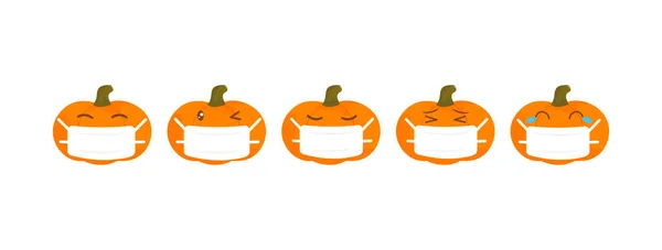 Vector Emoji Collection Halloween Citrouille Avec Différentes Réactions Pour Les — Image vectorielle
