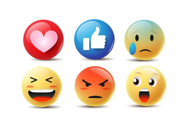 Emoji Duygu Yüzleri Vektörü. İletişim Sohbeti elementleri sarı baloncuklu 3D yüzlü. Güzel sosyal medya simgesi çıkartmaları. Eps10 vektör illüstrasyonunda modern ve yaratıcı tasarım.
