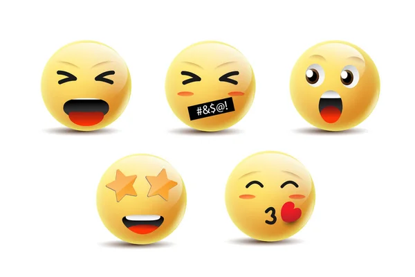 Emoji Feeling Faces Vector Στοιχεία Συνομιλίας Επικοινωνίας Κίτρινο Φούσκα Μπάλα — Διανυσματικό Αρχείο