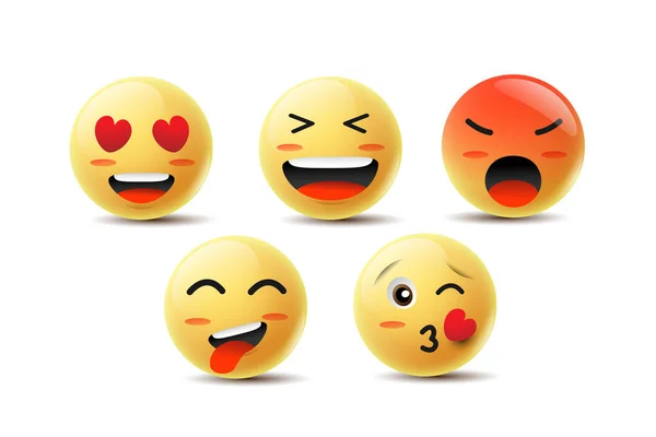 Emoji Feeling Faces Vector Comunicação Bate Papo Elementos Bola Amarela — Vetor de Stock