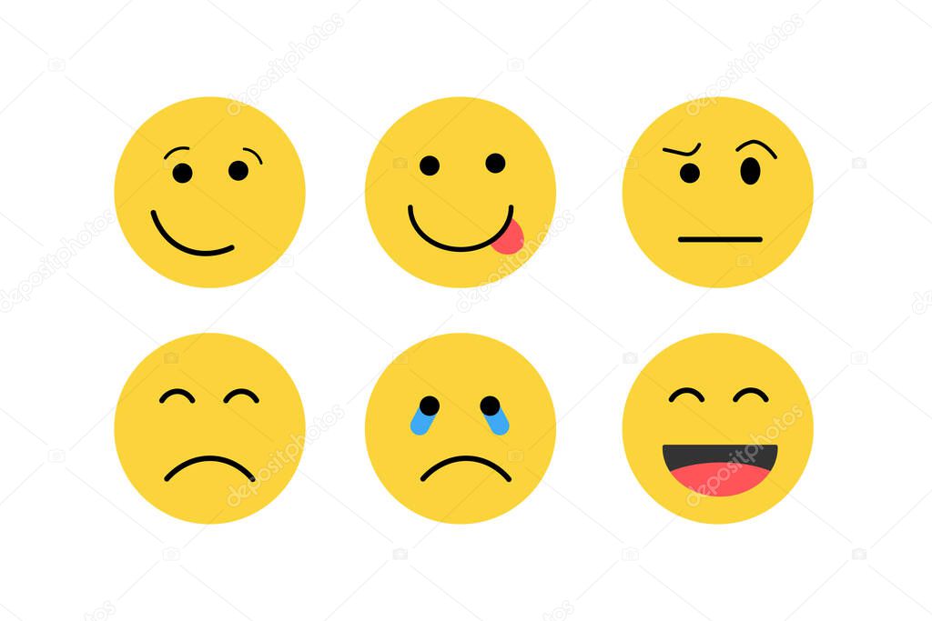 Emoji Feeling Faces Vector. Communication Chat Elements in yellow ball bubble 3D face. Lovely social media icon stickers. Modern and Creative design in EPS10 vector illustration.