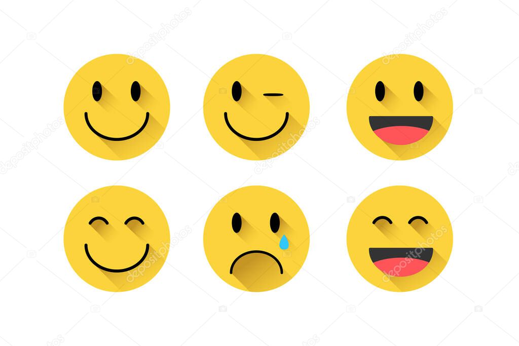 Emoji Feeling Faces Vector. Communication Chat Elements in yellow ball bubble 3D face. Lovely social media icon stickers. Modern and Creative design in EPS10 vector illustration.