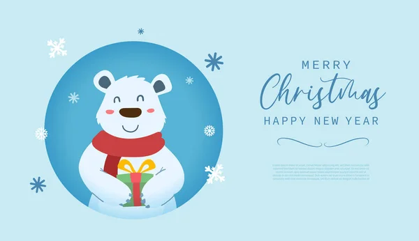 Feliz Natal Feliz Ano Novo Cartão Saudação Com Bonito Urso —  Vetores de Stock