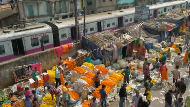 Kolkata India Gennaio 2021 Fornitori Fiori Mercato Dei Fiori Mullik — Video Stock