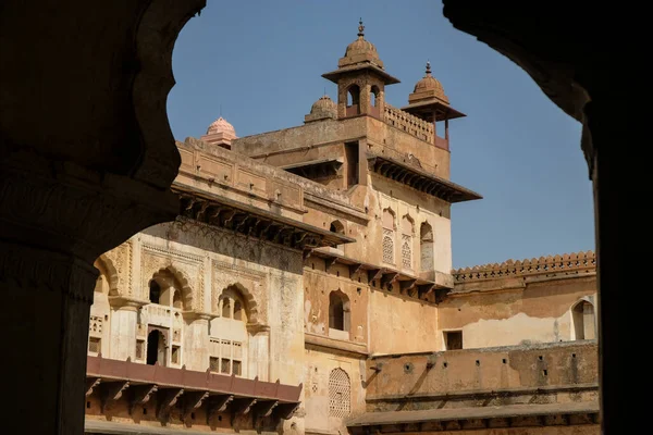 Λεπτομέρεια Του Raj Mahal Palace Στην Orchha Madhya Pradesh Ινδία — Φωτογραφία Αρχείου