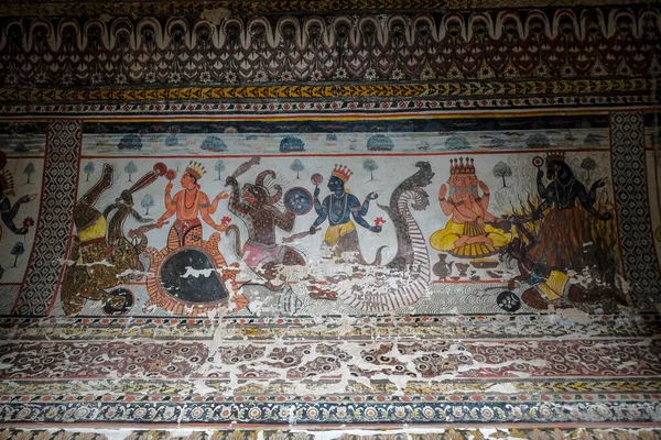 Orchha India Marzo 2021 Dettaglio Murale Del Raj Mahal Palace — Foto Stock