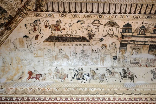 Orchha India Marzo 2021 Detalle Mural Del Templo Lakshmi Narayan — Foto de Stock