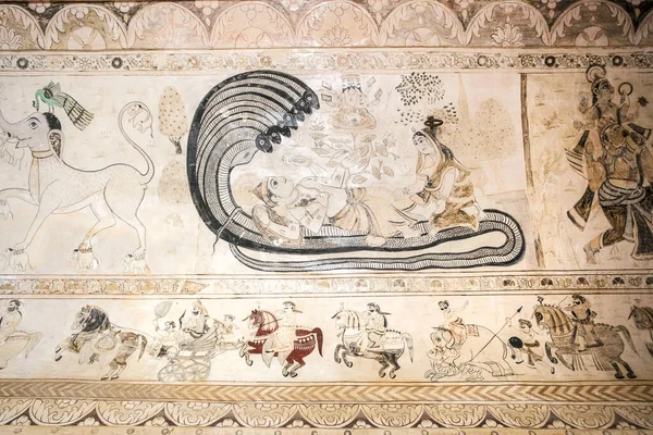 Orchha India Marzo 2021 Detalle Mural Del Templo Lakshmi Narayan — Foto de Stock