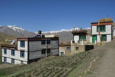 Langza, Hindistan - Haziran 2021: Himalayalar 'ın Spiti Vadisi' ndeki Langza köyünün görüntüsü 29 Haziran 2021 'de Hindistan' ın Himachal Pradesh kentinde.