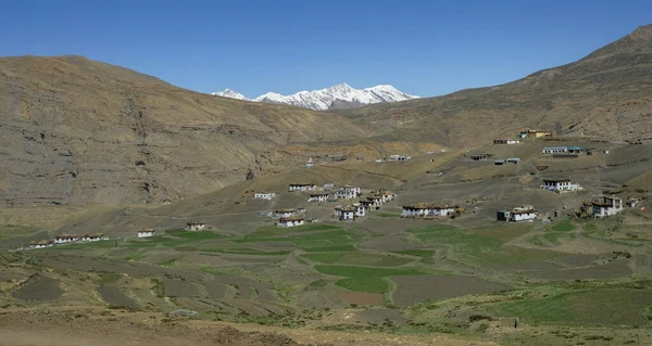 Panoramiczny Widok Wioski Langza Dolinie Spiti Himalajach Himachal Pradesh Indie — Zdjęcie stockowe